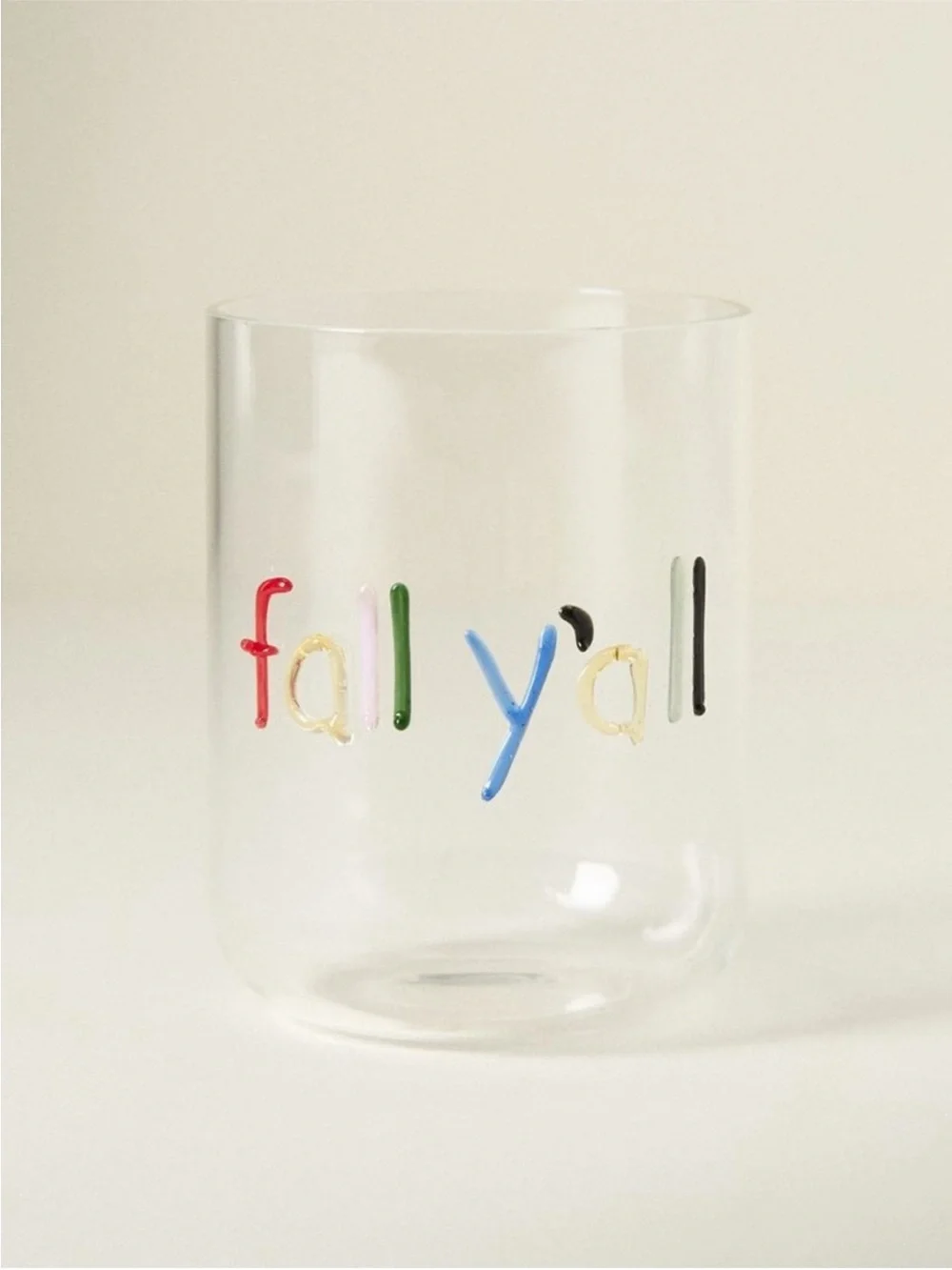 2 Glasses Anthropologie Clear Glass Tumbler with Raised Multicolor Lettering